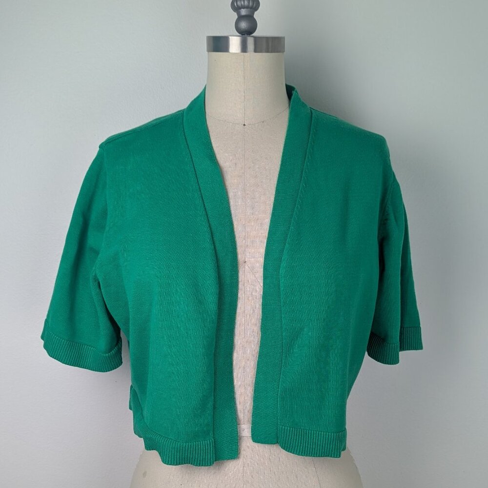 Green Cropped Cardigan Shrug Jacket Spring Fashion for Women 100% Cotton XL